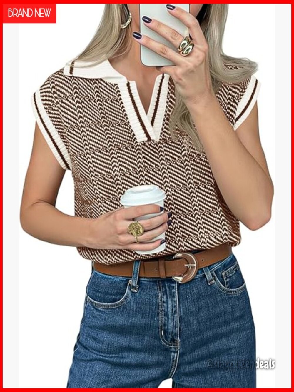 Sleeveless V-Neck Knit Sweater Vest, Loose Fit Summer Top